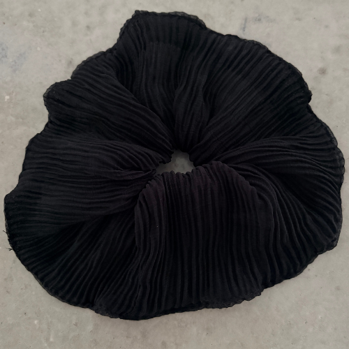 Oversized Korean Pleated Scrunchie - Black