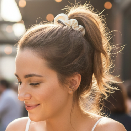 Pearl Satin Scrunchie - White