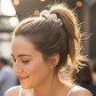 Pearl Satin Scrunchie - White