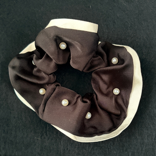 Pearl Satin Scrunchie - Black