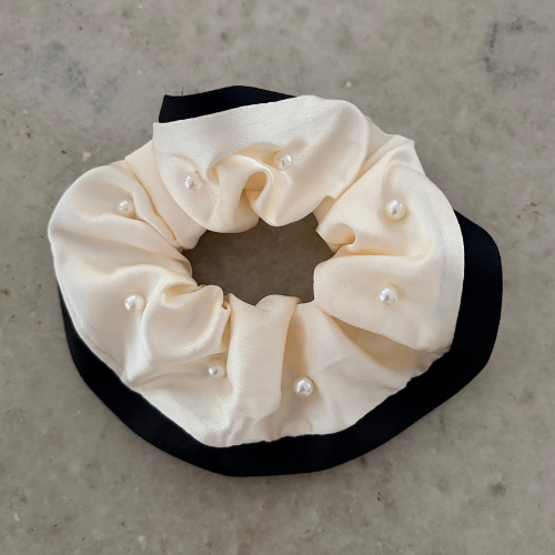 Pearl Satin Scrunchie - White
