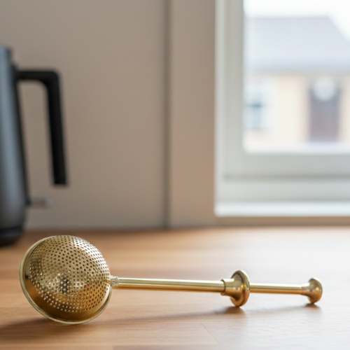 Tea Infuser with push handle - (Light Gold)