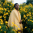 Yellow cotton block print sarong scarf lightweight beach wrap / Sarong foulard en coton jaune imprimé bloc léger pour la plage