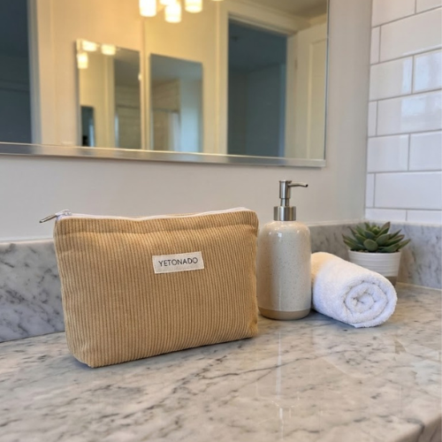 Corduroy Velvet Makeup Bag - Beige