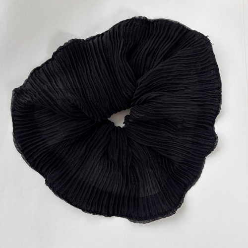 Oversized Korean Pleated Scrunchie - Jumbo Hair Tie - Black