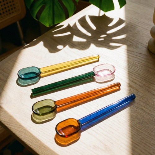 Cuillères en verre  - Bleu et ambre (Ensemble de 1, 2 et 4) 