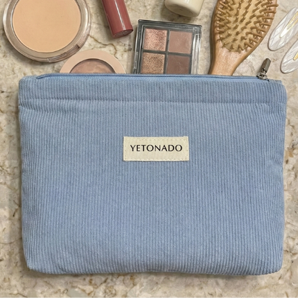 Trousse de maquillage en velours côtelé bleu