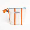 White pouch with orange stripes and a blue zipper, featuring 'Willow Branch' branding.