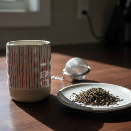 Mugs japonais en céramique - Rayures rouges (Ensemble de 2 ou 4) 