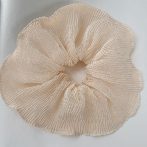 Oversized Korean Pleated Scrunchie - Jumbo Hair Tie - White