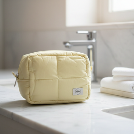 Trousse de toilette matelassée en coton effet nuage - Jaune